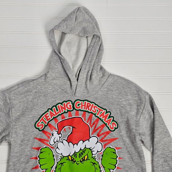 The Grinch Stealing Christmas Grey Graphic Print Hoodie Kids Size 6 NWT - Picture 3 of 9